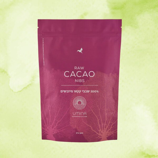 שבבי קקאו אורגני ORGANIC RAW CACAO NIBS |  אומינה | 300 גרם