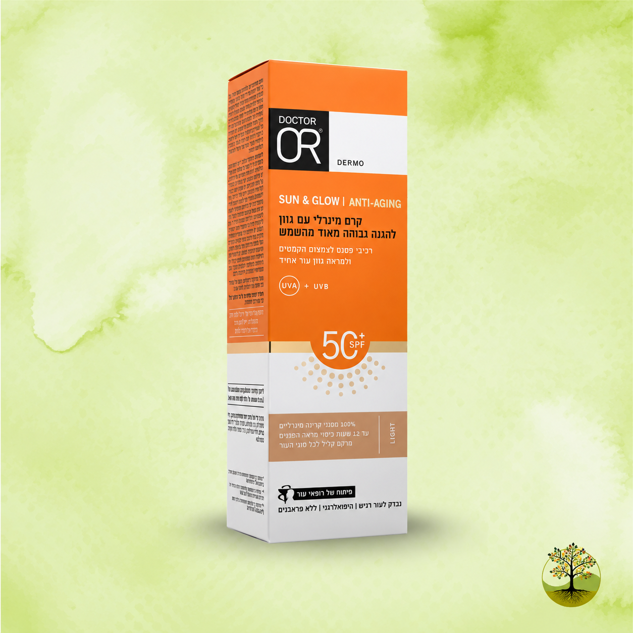 SUN & GLOW קרם הגנה אנטי אייג'ינג מינרלי גוון לייט SPF50+ | ד"ר עור Doctor OR | מ"ל 30