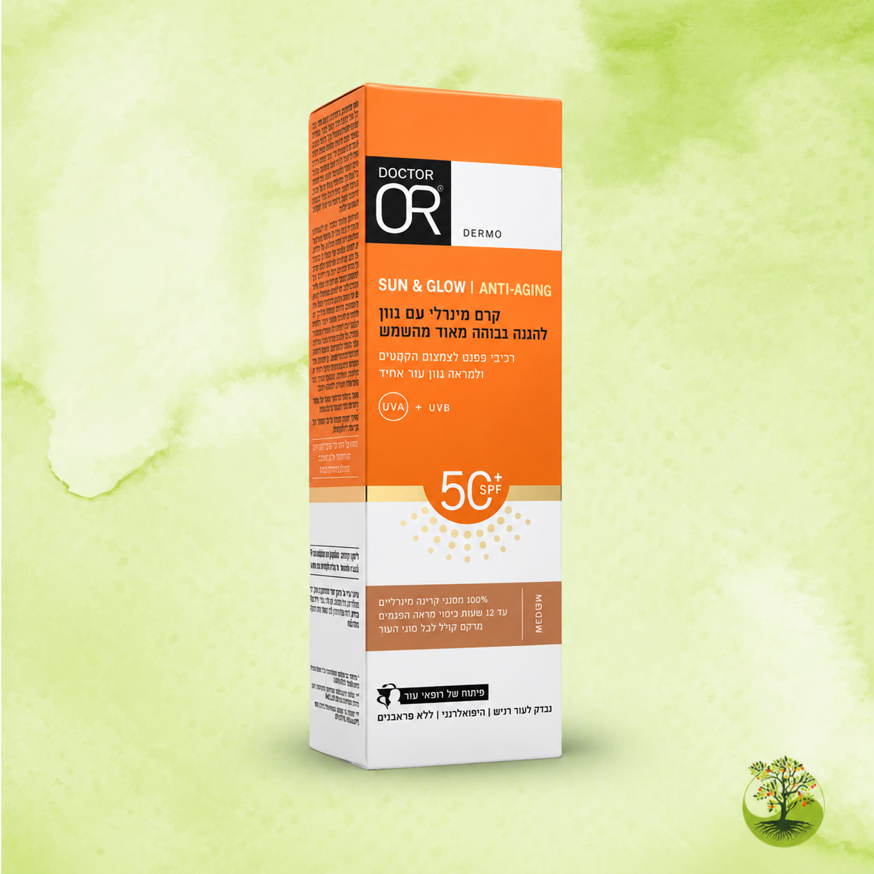 SUN & GLOW קרם הגנה אנטי אייג'ינג מינרלי גוון מדיום SPF50+ | ד"ר עור Doctor OR | מ"ל 30